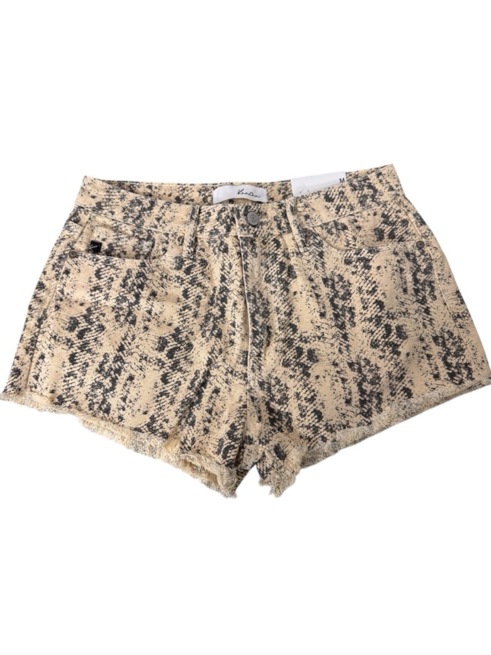 Kancan Beige Snake-Print Denim 100% Cotton Shorts